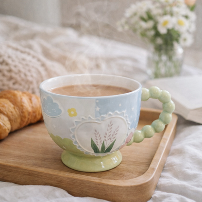 Pastel Floral Embossed Mug Beaded Handle (400ml)
